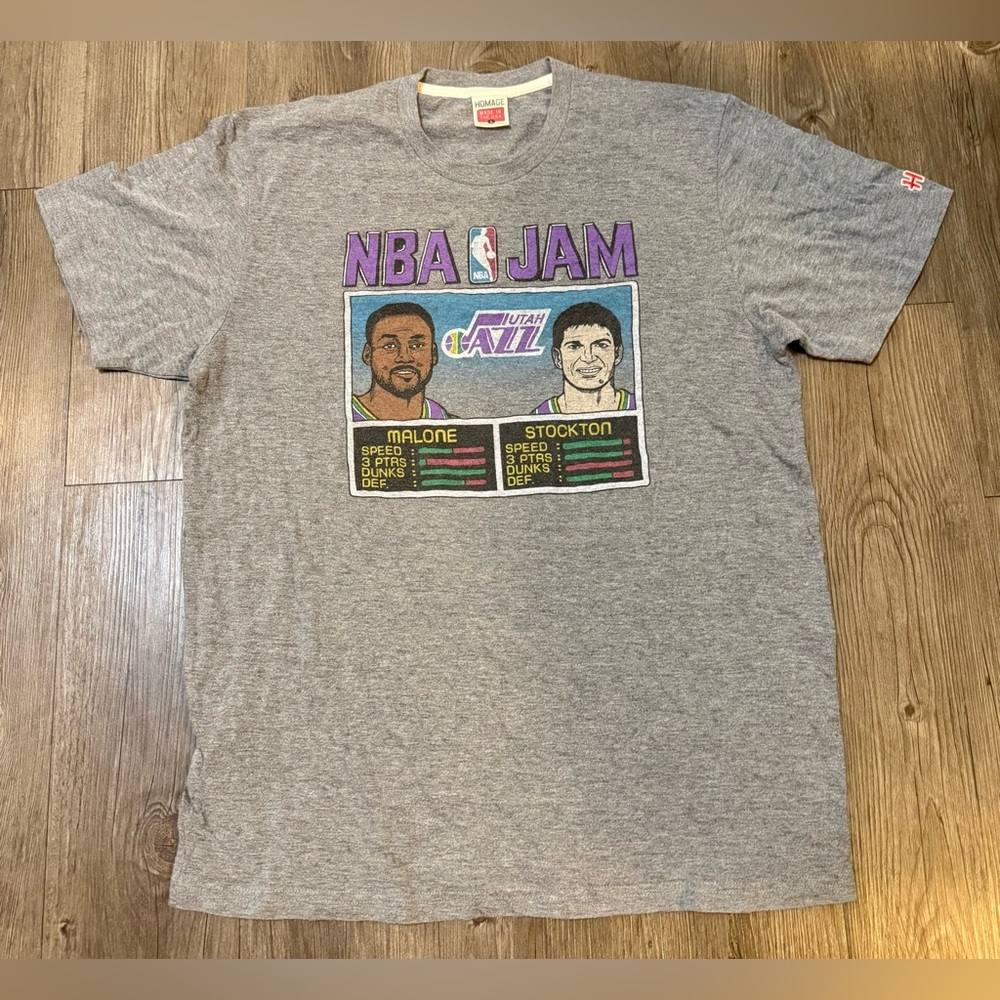 HOMAGE Gray NBA Jam Tee, Men’s Large, John Stockton Karl Malone